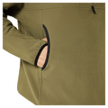 Detail view of the Oakley Wintertide Softshell Hoodie in Green Army colourway, unisex's model