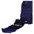 Feature view of the Osprey Raven 10 Hydration Bag in Deep Fig colourway, women model