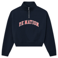 Main view of the P.E Nation Legacy Quarter Zip Jumper in Dark Navy colourway, women model