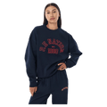 Front view of the P.E Nation Established Jumper in Dark Navy colourway, women model