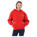 Front view of the P.E Nation Established Hoodie in College Red colourway, women model