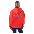 Back view of the P.E Nation Established Hoodie in College Red colourway, women model