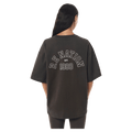 Back view of the P.E Nation Established Tee in Dark Olive colourway, women model