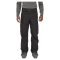 Black Patagonia Storm Shift Ski Pants with belt loops and snap closure, worn by a person with ski boots.