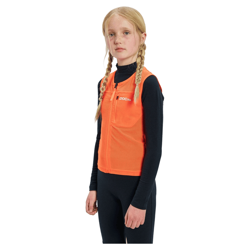 Front view of the Poc Vpd Air Vest Protection in Flourescent Orange colourway, kids's model
