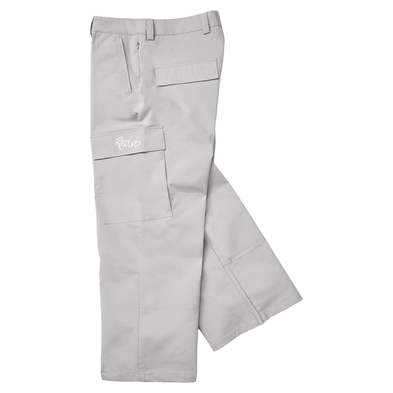 Resolve Sprinter baggy cargo ski pants with a large side pocket, script logo, and wide leg fit in colour Grey