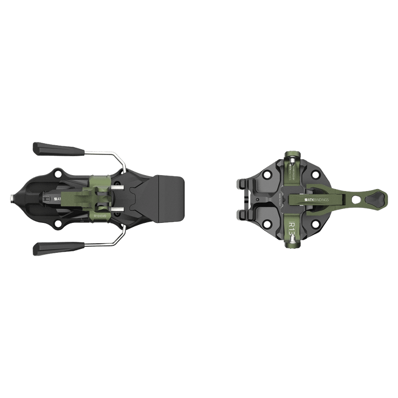 Top camo green view of ATK Raider 13 Evo Ski Touring Bindings