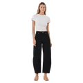 Front view of Rollas Gig Barrel Jeans - Womens in colour Jet Black.