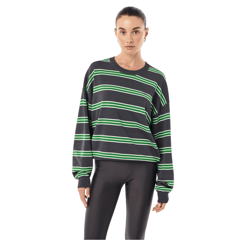 Front view of P.E Nation Retreat Stripe Sweater - Womens in colour Iron Stripe