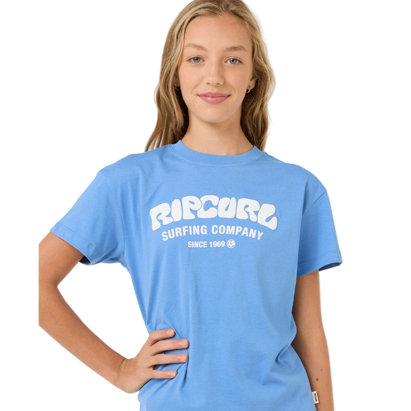 Detail image of the Rip Curl Surf Puff Relaxed Tee- Girl in Blue