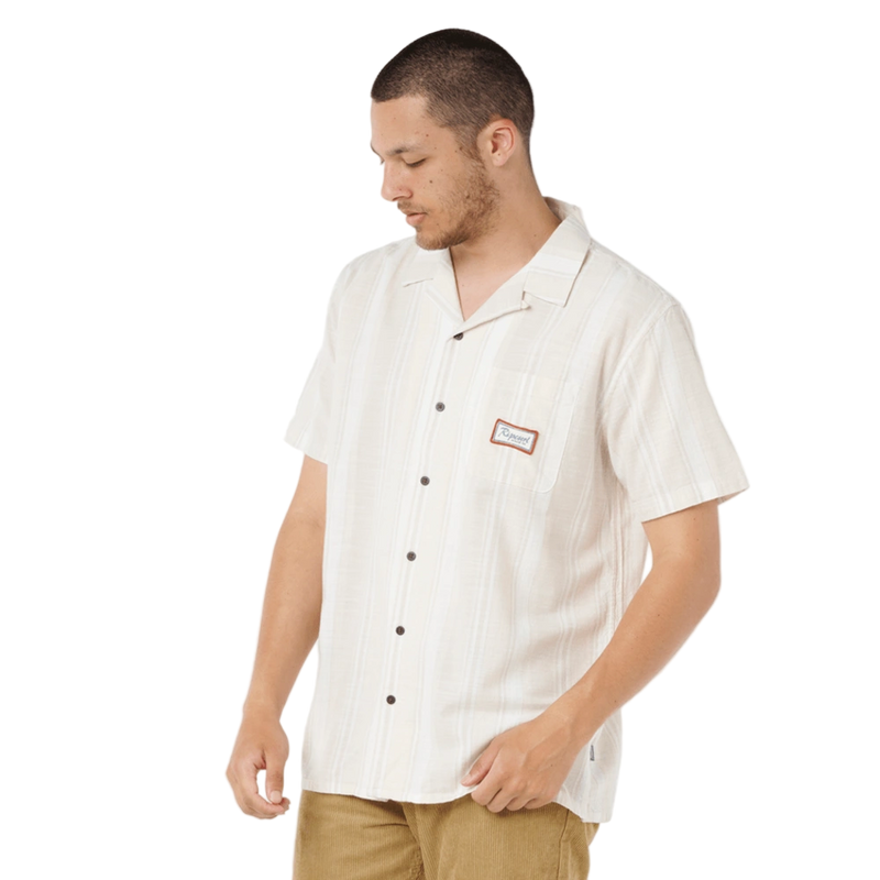 Side image of the Rip Curl Mod Cali Stripe S/S Shirt in Bone