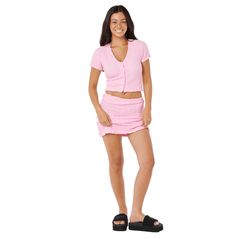Full image of the Rip Curl Sunset Luau Textured Tee in Pastel Pink