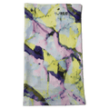 Kids Rojo Ultra Neck Tube with a colorful abstract watercolor print in yellow, pink, and purple.