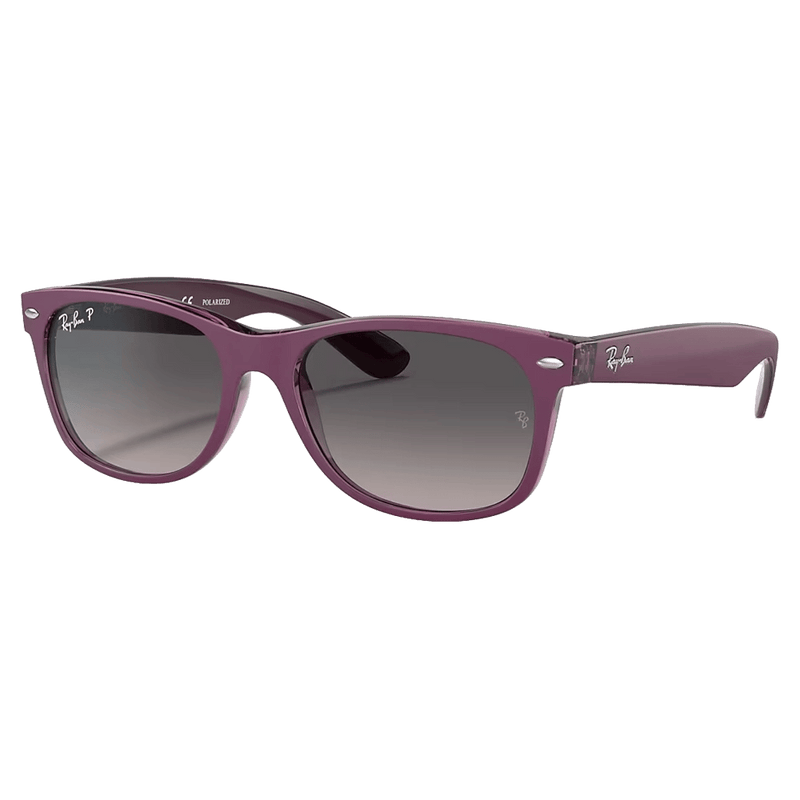 Main view of the Ray-Ban New Wayfarer Sunglasses in Matte Violet, Grey Gradiant lens, unisex model