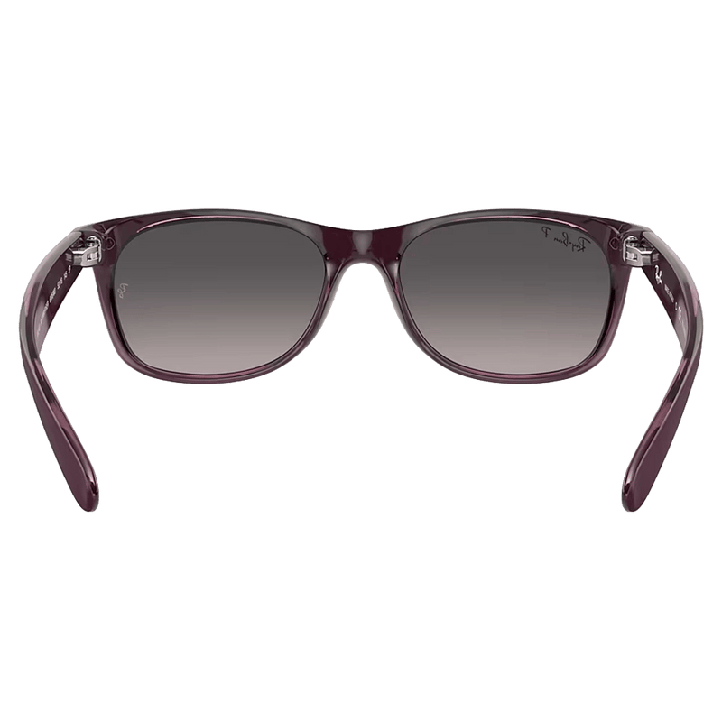 back view of the Ray-Ban New Wayfarer Sunglasses in Matte Violet, Grey Gradiant lens, unisex model
