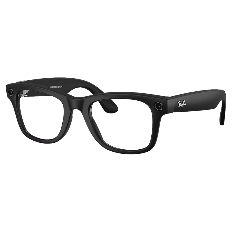 Clear leans view of the Ray-Ban Wayfarer Meta Gen 2 Sunglasses in Matte Black, Photochromic Transitions Grey lens, unisex model