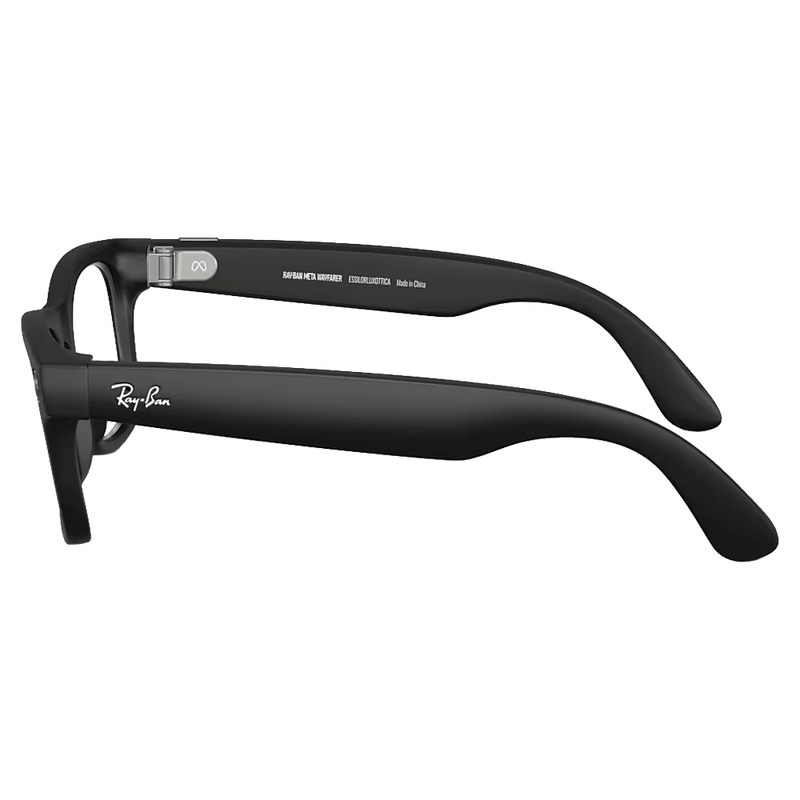 Side view of the Ray-Ban Wayfarer Meta Gen 2 Sunglasses in Matte Black, Photochromic Transitions Grey lens, unisex model