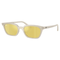 Main view of the Ray-Ban Zaya Sunglasses in Claudy Warm White, Yellow lens, unisex model