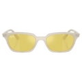 Front view of the Ray-Ban Zaya Sunglasses in Claudy Warm White, Yellow lens, unisex model