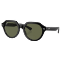 Main view of the RayBan Gina Sunglasses in Black, Dark Green Polar lens, unisex model