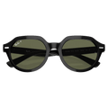 Folded view of the RayBan Gina Sunglasses in Black, Dark Green Polar lens, unisex model