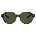 front view of the RayBan Gina Sunglasses in Havana, Dark Green Polar lens, unisex model