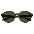 Folded view of the RayBan Gina Sunglasses in Havana, Dark Green Polar lens, unisex model