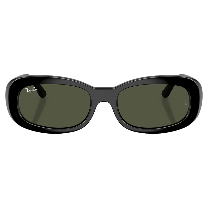 Front view of the RayBan RB2221 Sunglasses in Black, Green lens, unisex model