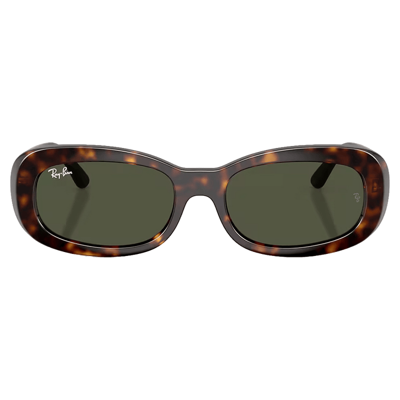 Front view of the RayBan RB2221 Sunglasses in Havana, Green lens, unisex model