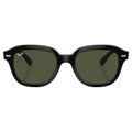 Front view of the RayBan erik Sunglasses in Black, Green lens, unisex model