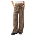 Front view of Afends Reverie Hemp Seersucker Pants - Womens in colour Coffee Check.