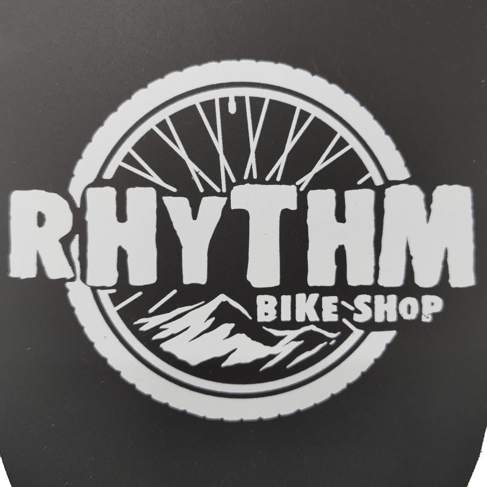 Black with White Rhythm logo.