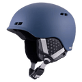 Matte blue Anon Rodan helmet with side vents, grey patterned ear pads, and light grey chin strap.