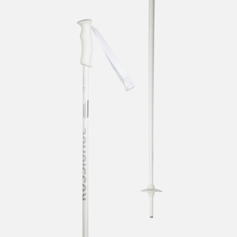 Rossignol Womens Electra Ski Pole in pure white throughout entire pole. Light Grey Rossignol branding on shaft