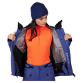 Open jacket view of the Rossignol BLACKSIDE Jacket in FUTURE BLUE colourway, women model