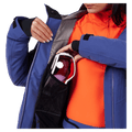Goggle pocket view of the Rossignol BLACKSIDE Jacket in FUTURE BLUE colourway, women model