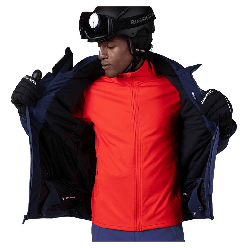 Inside view of the Rossignol Blackside 2.0 Jacket in FUTURE BLUE colourway, men model