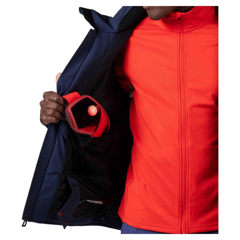 Google pocket view of the Rossignol Blackside 2.0 Jacket in FUTURE BLUE colourway, men model