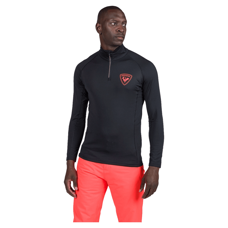 Front view of the Rossignol CLASSIQUE 1/2 ZIP Baselayer in Black colourway, men model