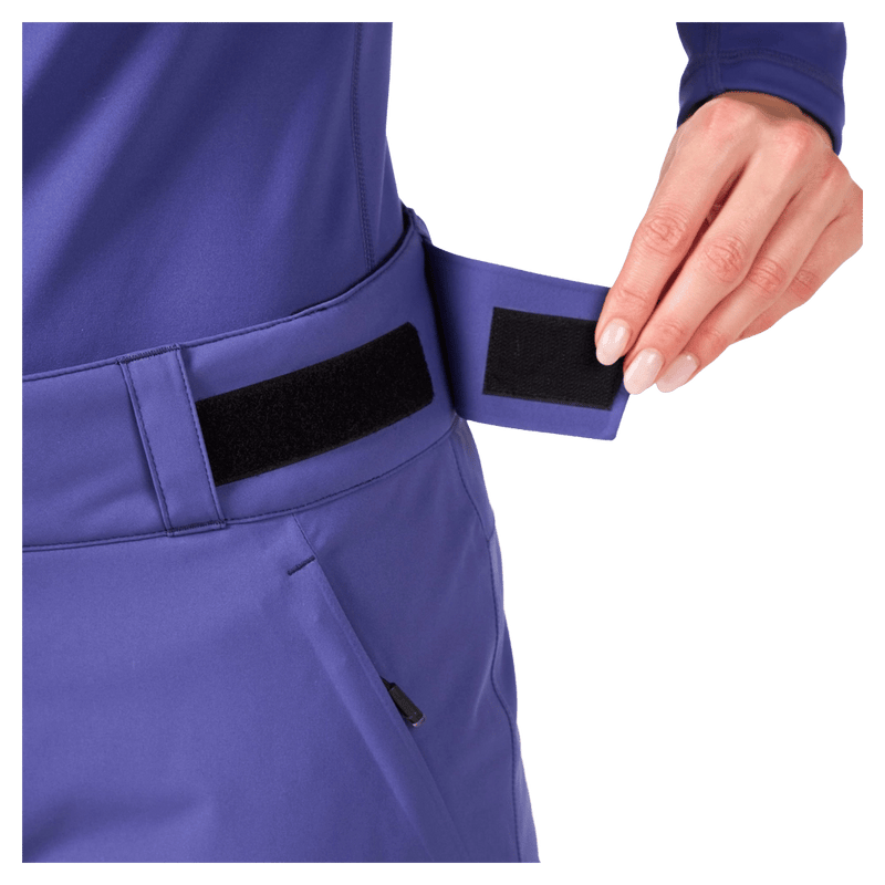 Waist view of the Rossignol Outerlimits Insulated Ski Pants in FUTURE BLUE colourway, women model