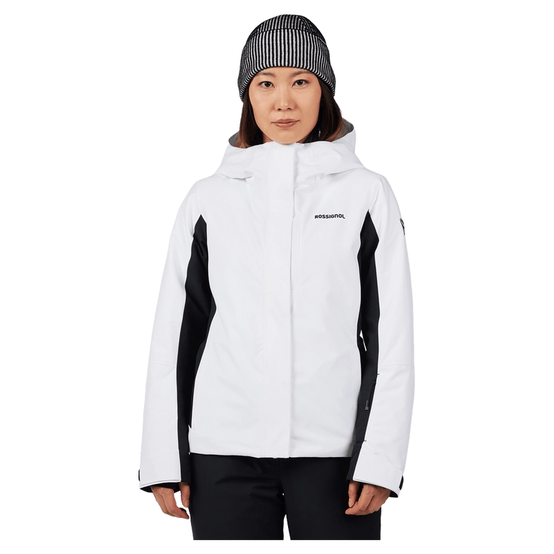 Front view of the Rossignol VELIKA INSULATED Jacket in WHITE colourway, women model