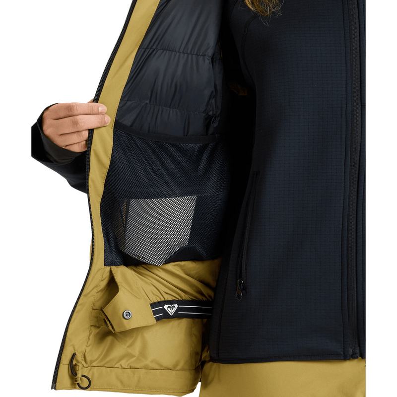 View of women in Roxy Wild Twist Snowboard Jacket - Womens in colour True Black.