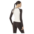 Back view of P.E Nation Signature LS Top - Womens in colour Coffee/Whisper White.