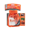 SOL Fire lite kit in cClear Dry Bag with orange trip and roll top. Showing contents inside of white cord, yellow safety cord and cardboard instructions