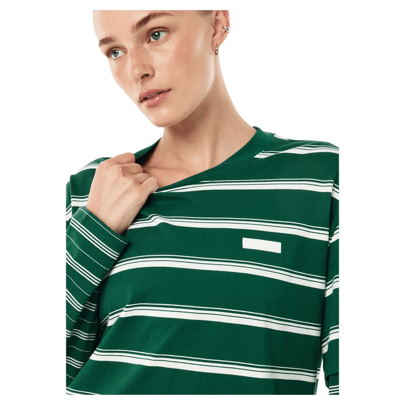 Close view of P.E Nation Spark LS Tee - Womens in colour Amazon Stripe.