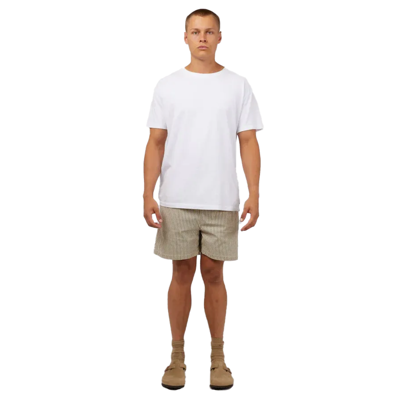 Front image of the Stripe Linen Shorts Mens in Tan