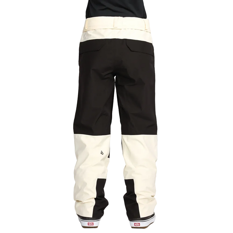 Back image of the The Volcom Stone Mica 20K Snowboard Pants – Womens in Bone colourway. Features contrast black inner cuff and upper backside patches and belt loops.