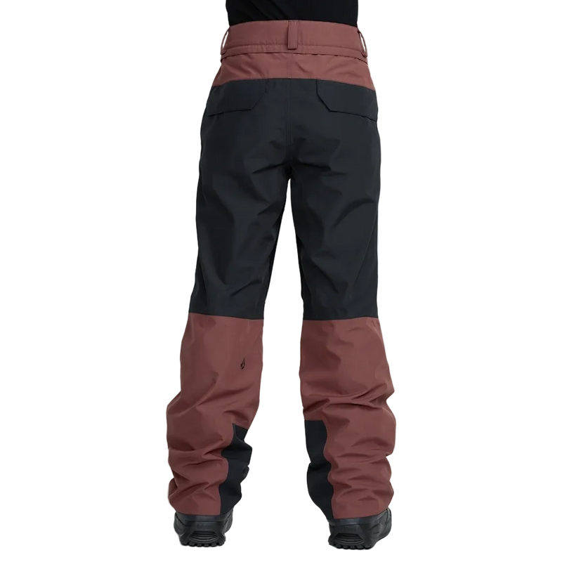 Back image of the The Volcom Stone Mica 20K Snowboard Pants – Womens in Oxblood colourway. Features contrast black inner cuff and upper backside patches and belt loops.