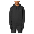 Front view of the Salomon Chest Logo Hoodie in Deep Black colourway, unisex model