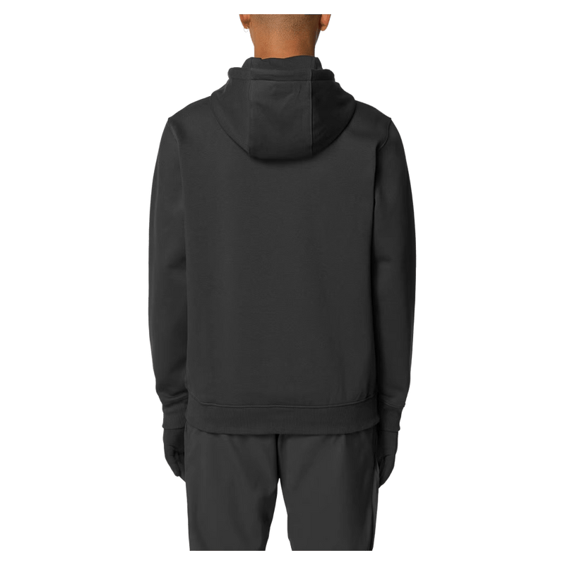 Back view of the Salomon Chest Logo Hoodie in Deep Black colourway, unisex model